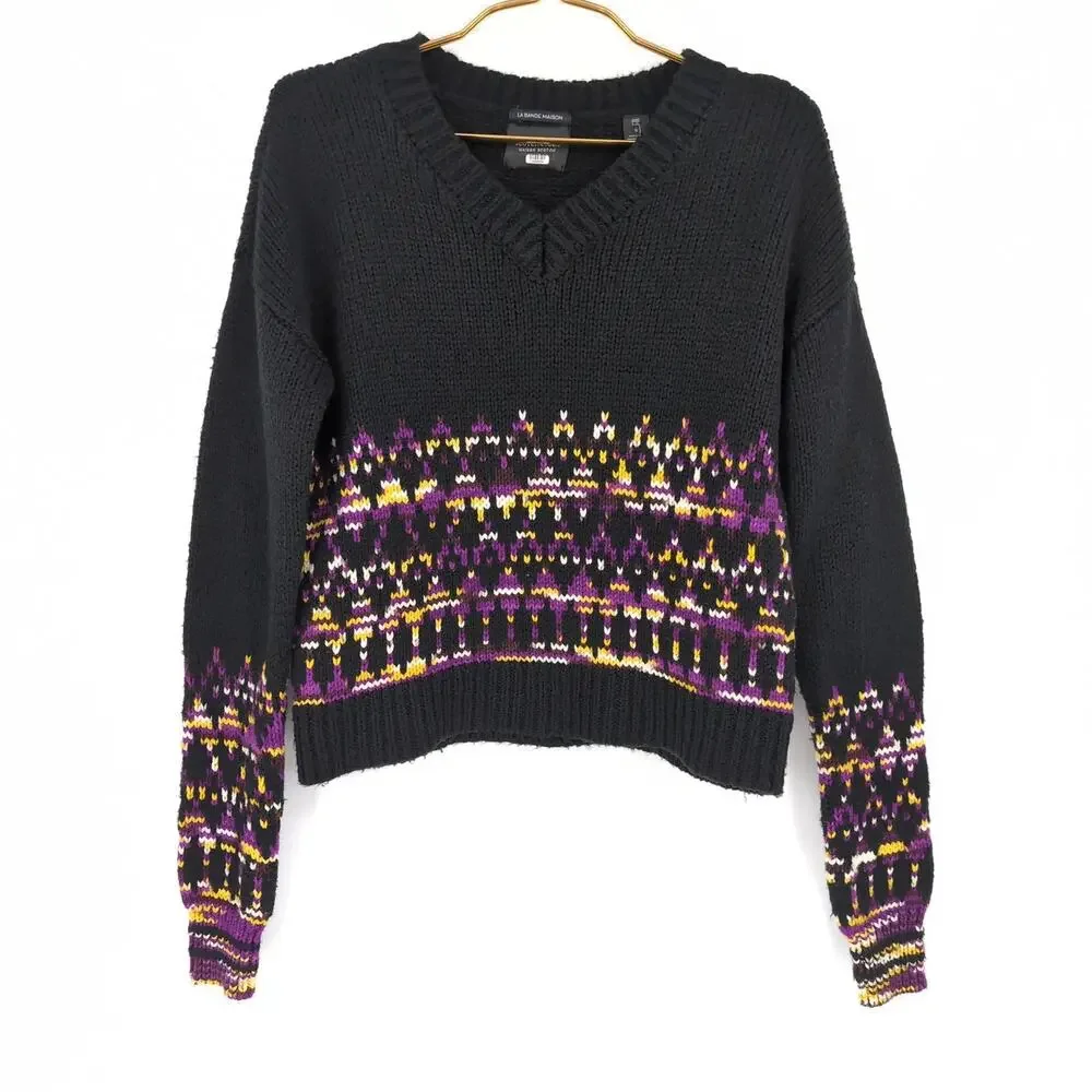 Scotch & Soda La Bande Maison Black Purple Fair Isle Wool Blend Sweater - Size S - Picture 2 of 14